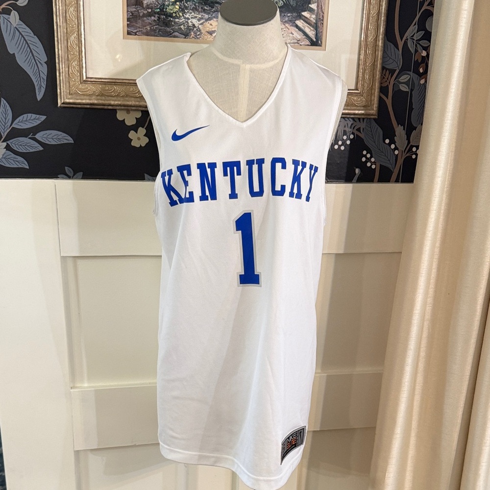 Nike Kentucky White and Blue Basketball Jersey with the #1 size small Nike Elite